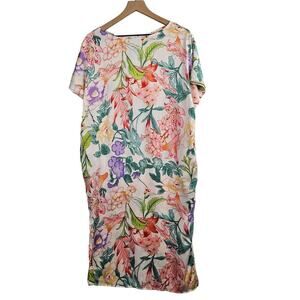 Mya‎ Satin Floral Slip Midi Dress Nightgown L Beige Multicolor Botanical